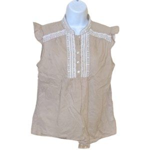 Beige Sleeveless Embroidered Blouse Size Medium